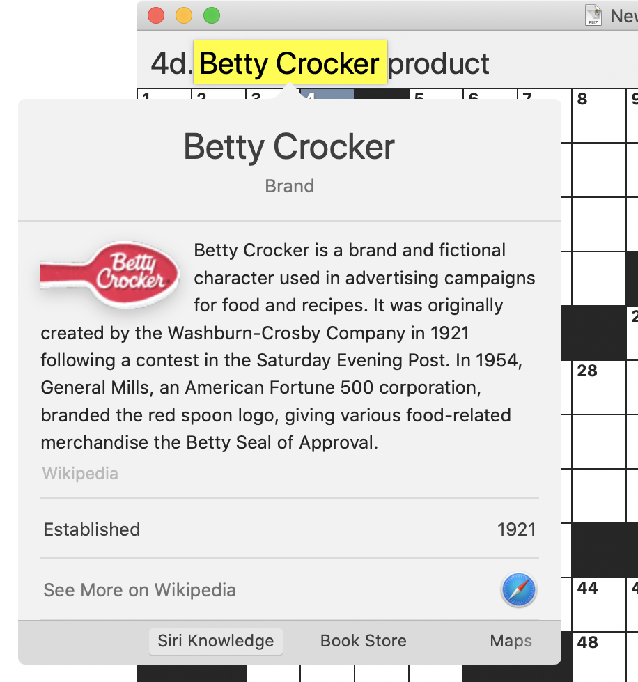 Screenshot of Black Ink crossword app with the words 